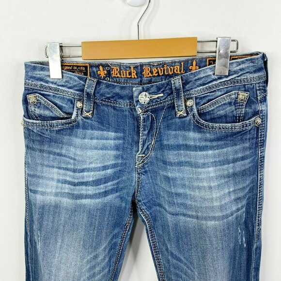 Rock Revival Jeans Hazel Straight Denim Blue Flap Pockets Womens Size 29 x 29 - Picture 3 of 7
